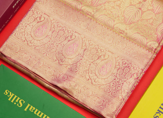 Light Pink Tissue Bridal Pure Kanjivaram Silk Saree With Self Border