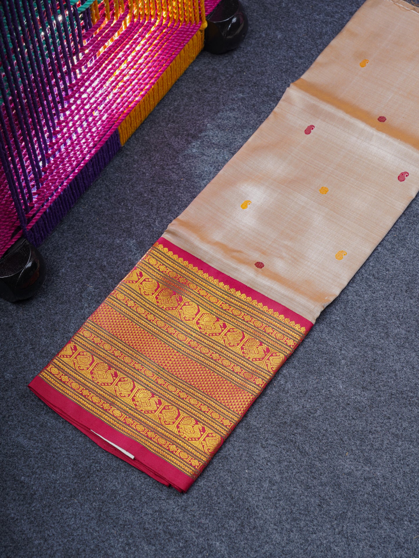 Pure Silk Pattu Pavadai (Sandal) With Chilly Red Grand Blouse 25"