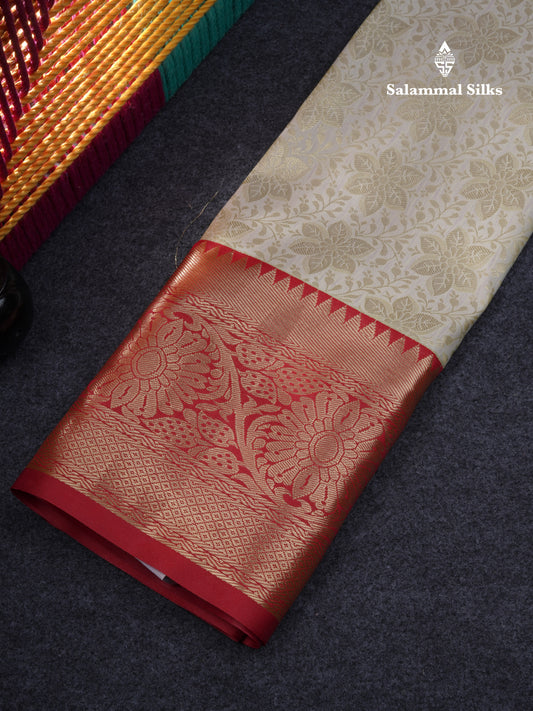 Semi Silk Pattu Pavadai ( Half White ) with Chilly Red Blouse 26.5"