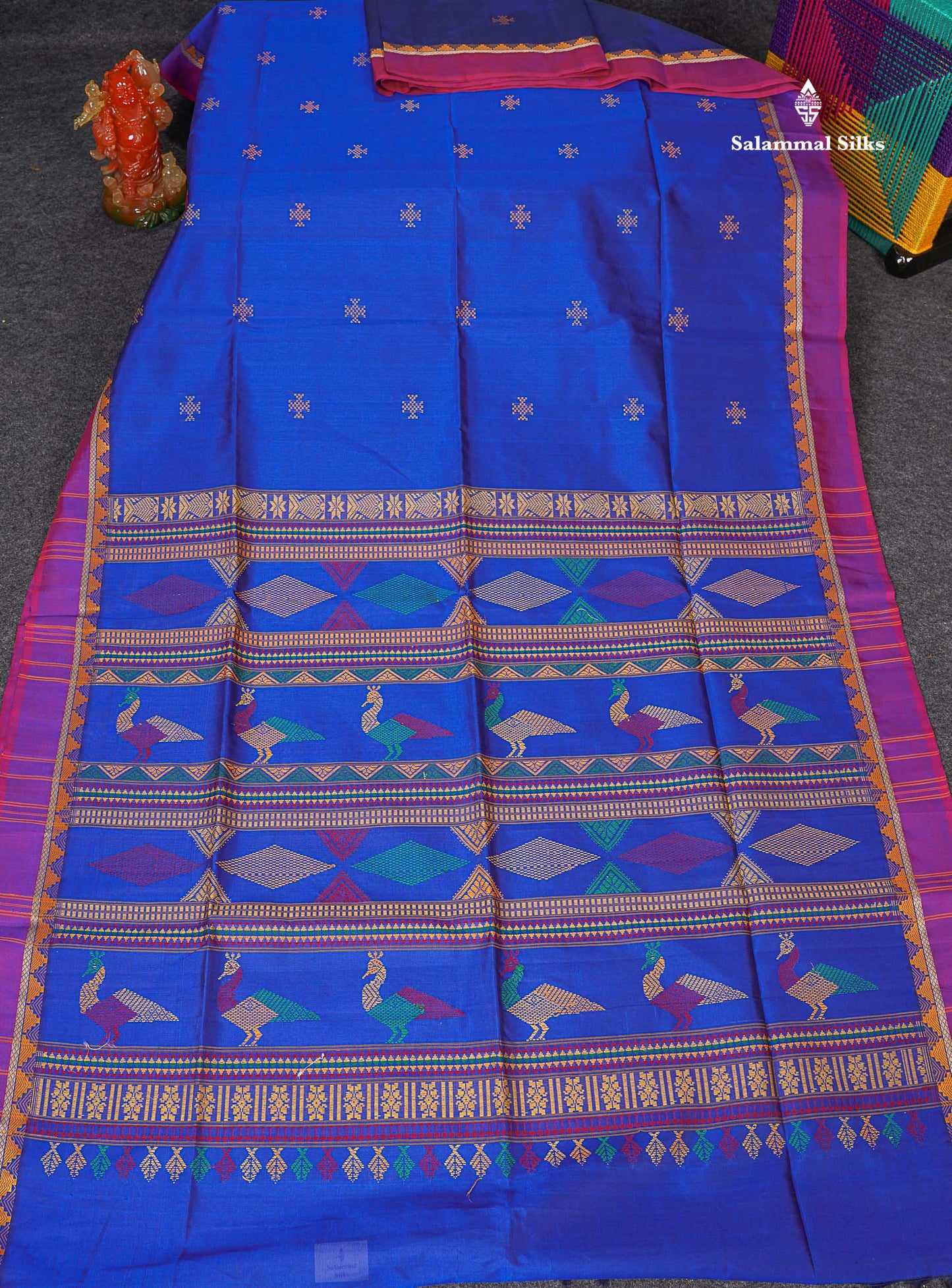 Pure Silk Cotton Saree - Dark Purple Colour Body Thread Butta & Traditional Border