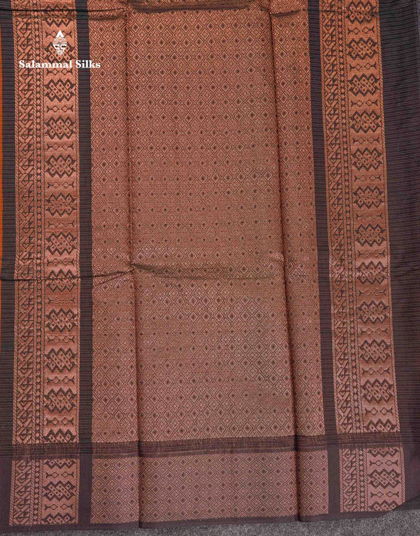 Beautiful Brown Copper Zari Butta Kota Cotton Saree With Contrast Dark Brown Border