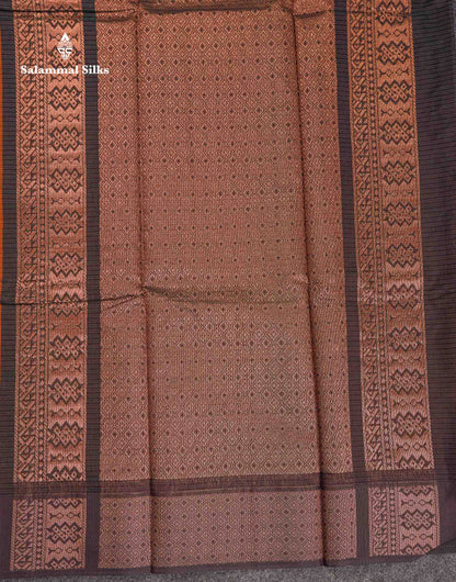 Beautiful Brown Copper Zari Butta Kota Cotton Saree With Contrast Dark Brown Border