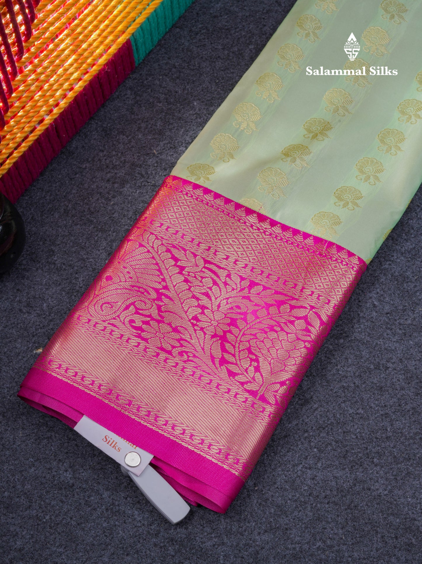 Semi Silk Pattu Pavadai ( Light Elaichi Green ) with Pink Blouse 26.5"
