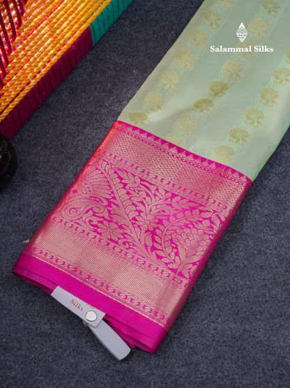 Semi Silk Pattu Pavadai ( Light Elaichi Green ) with Pink Blouse 26.5"