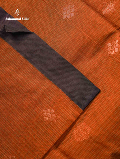 Beautiful Brown Copper Zari Butta Kota Cotton Saree With Contrast Dark Brown Border