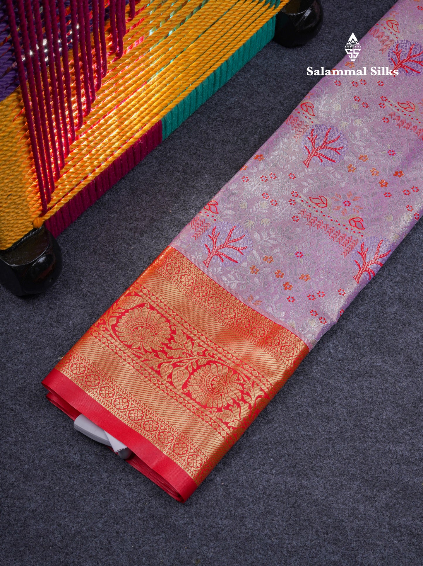 Semi Silk Pattu Pavadai Tissue ( Light Lavender ) with Chilly Red Blouse 27"