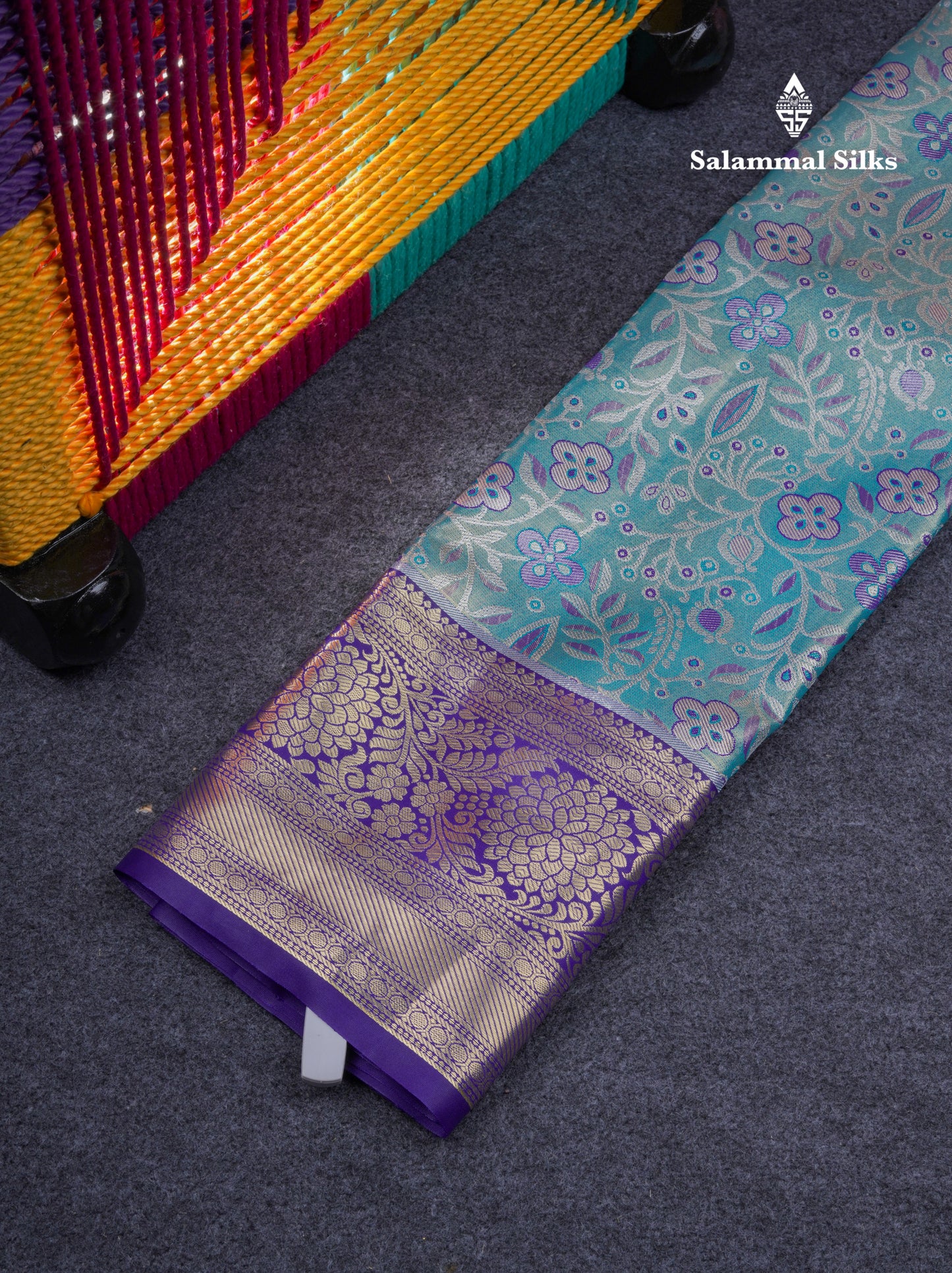 Semi Silk Pattu Pavadai Tissue ( Dual Tone Pastel Blue ) with Violet Blouse 27"