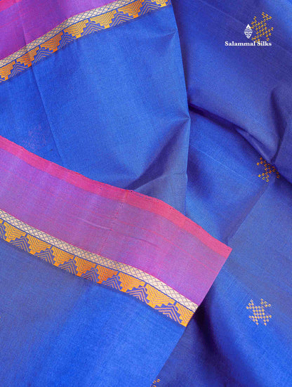 Pure Silk Cotton Saree - Dark Purple Colour Body Thread Butta & Traditional Border