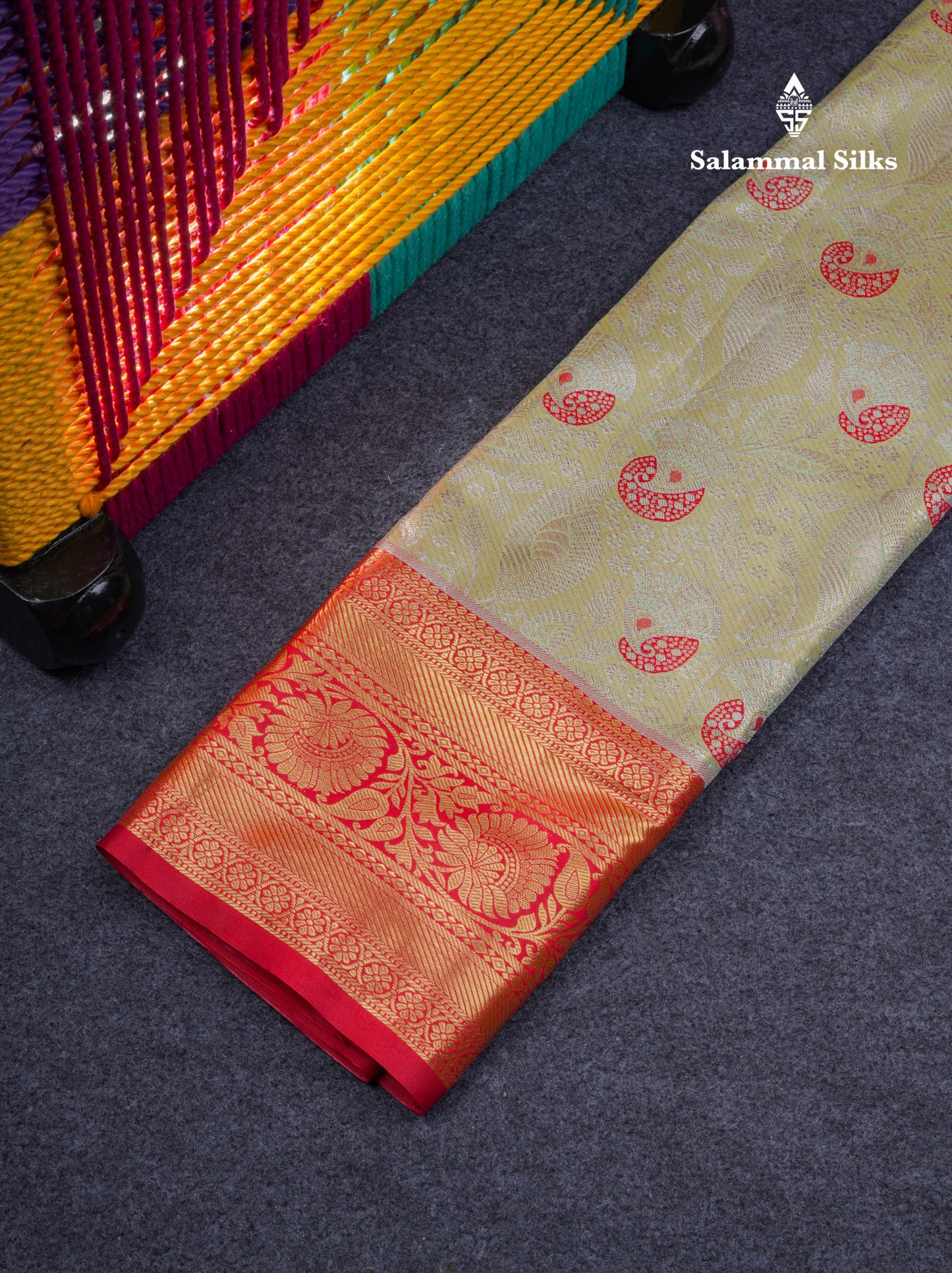 Semi Silk Pattu Pavadai ( Pista Green ) With Contrast Chilly Red Blouse 27"