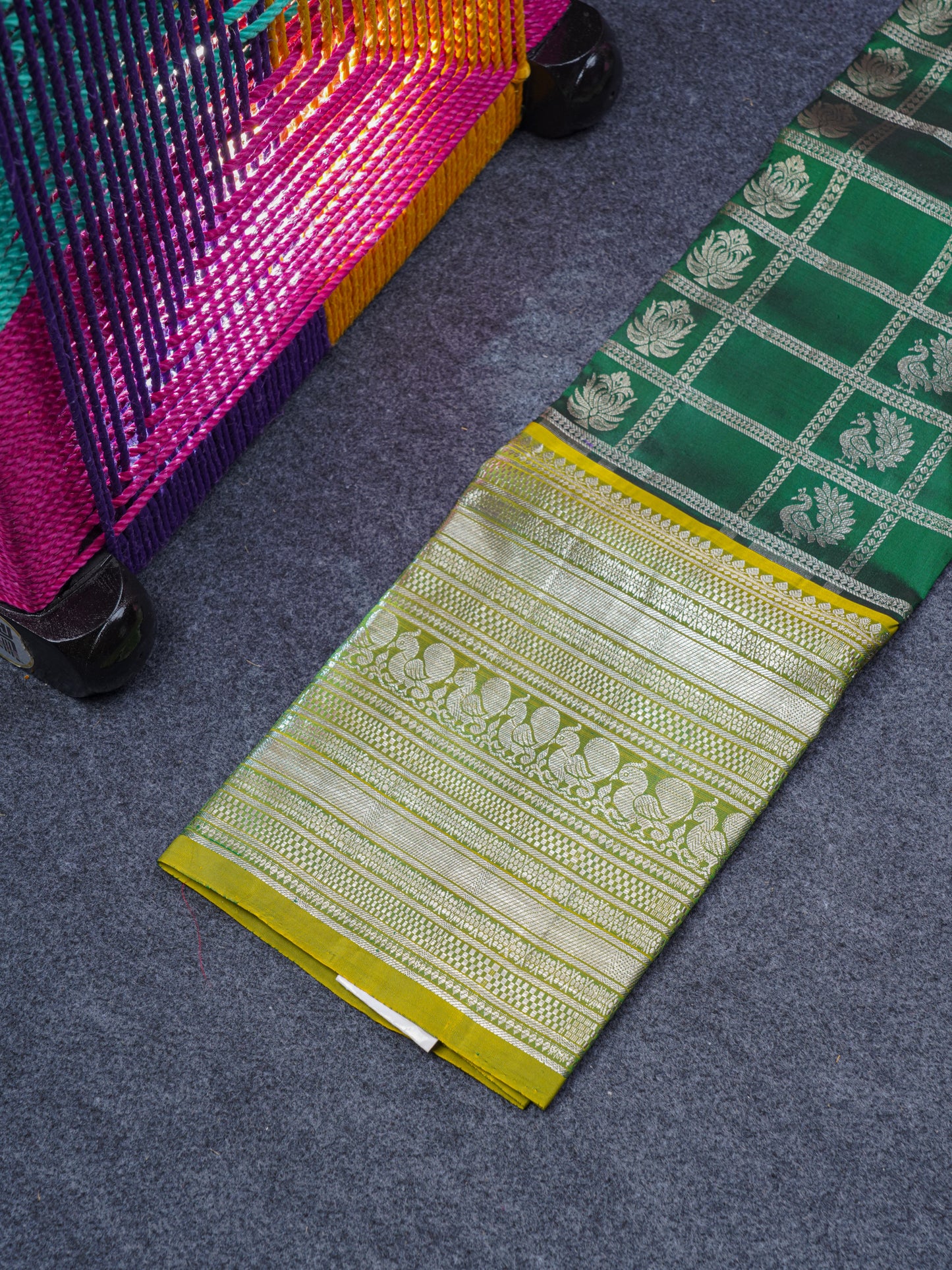 Pure Silk Pattu Pavadai (Bottle Green) With Manthulir Yellow Blouse 36"