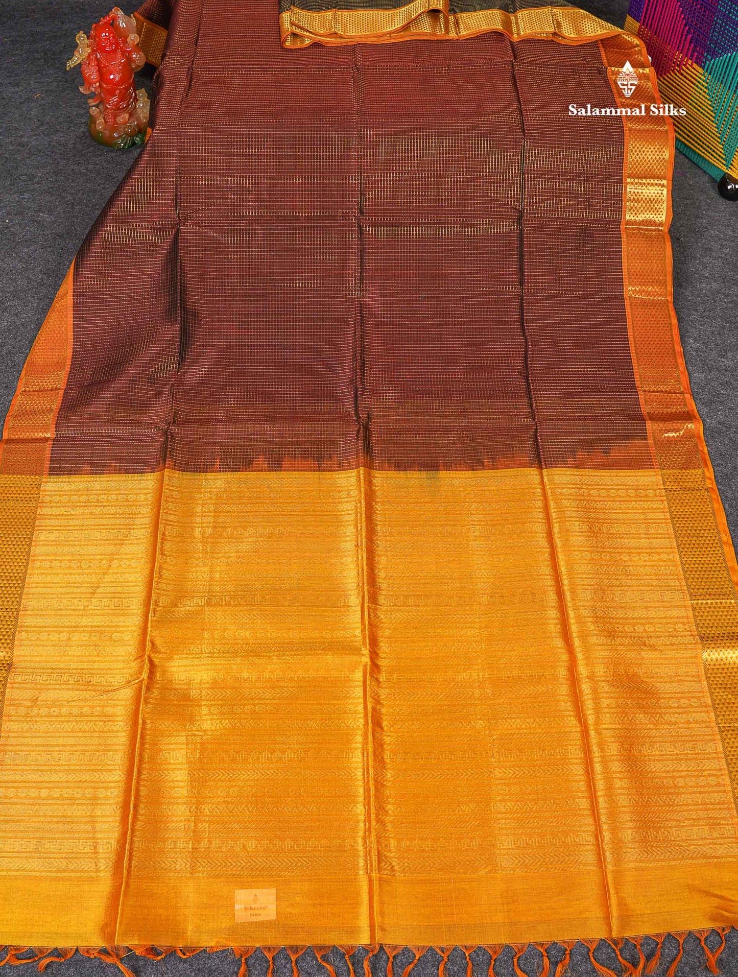 Pure Silk Cotton Saree - Maroon Colour Body Small Zari Checks With Contrast Red Border