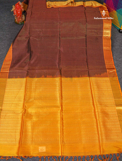 Pure Silk Cotton Saree - Maroon Colour Body Small Zari Checks With Contrast Red Border