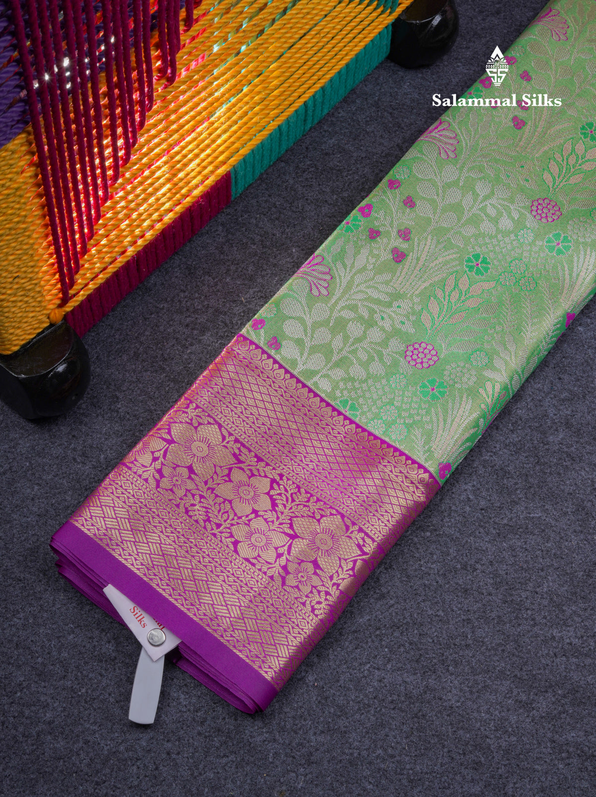 Semi Silk Pattu Pavadai ( Green ) with Contrast Purple Blouse 27"