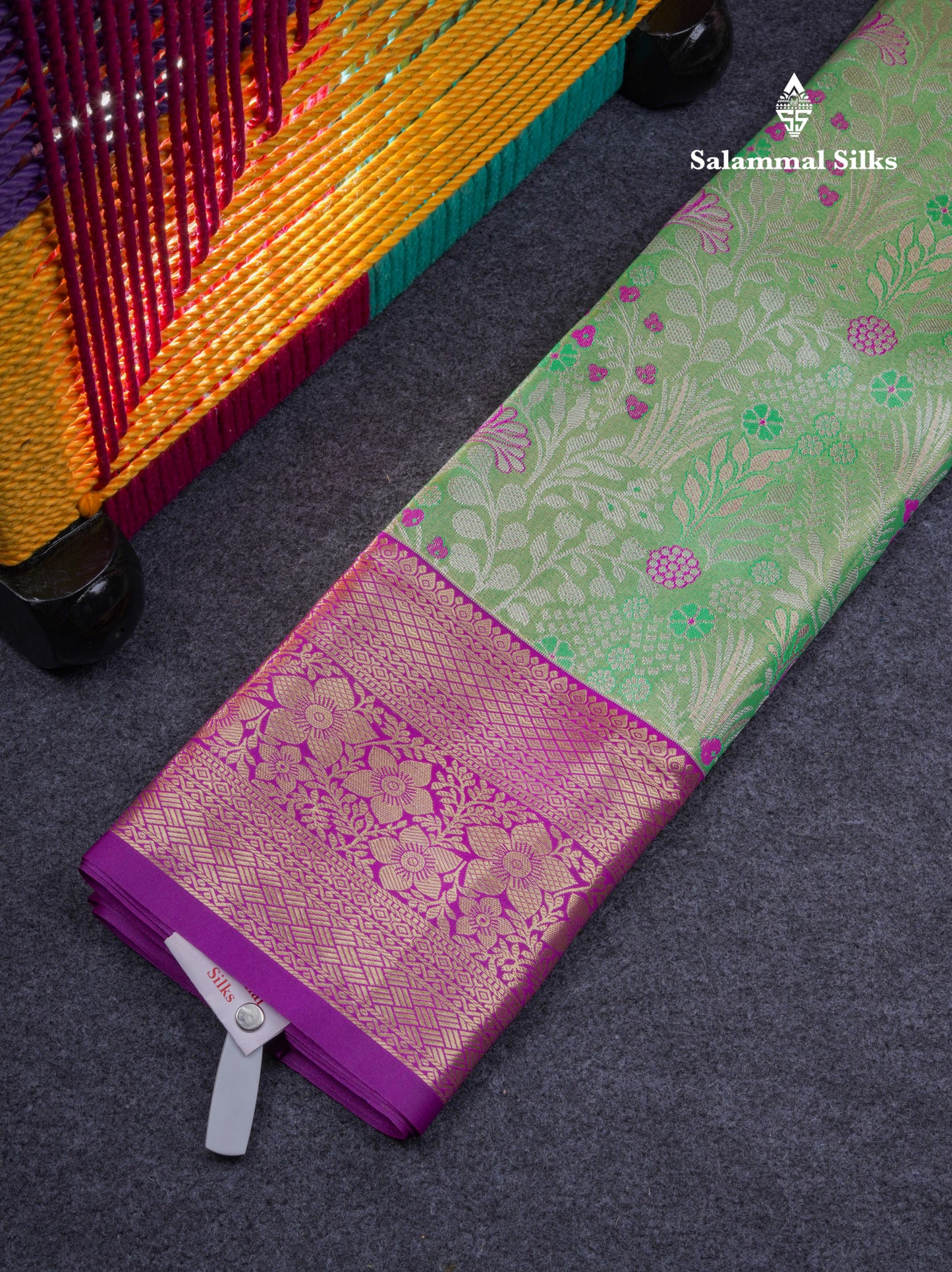 Semi Silk Pattu Pavadai ( Green ) with Contrast Purple Blouse 27"