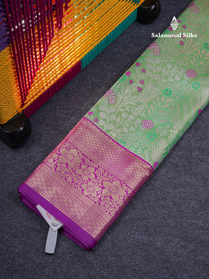 Semi Silk Pattu Pavadai ( Green ) with Contrast Purple Blouse 27"