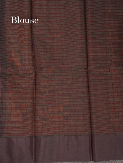 Beautiful Brown Copper Zari Butta Kota Cotton Saree With Contrast Dark Brown Border