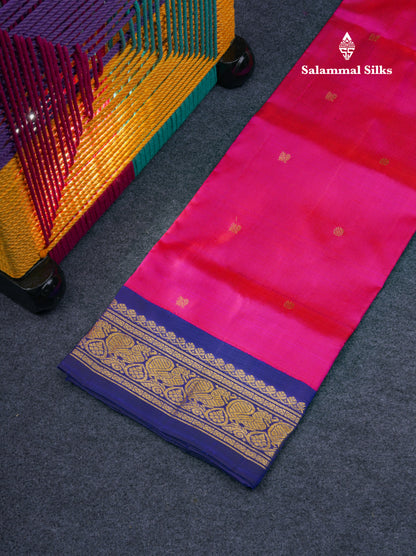 Korvai Pure Silk Pure Zari Pattu Pavadai ( Dual Tone Pink ) With Contrast Navy Blue Traditional Border 30"
