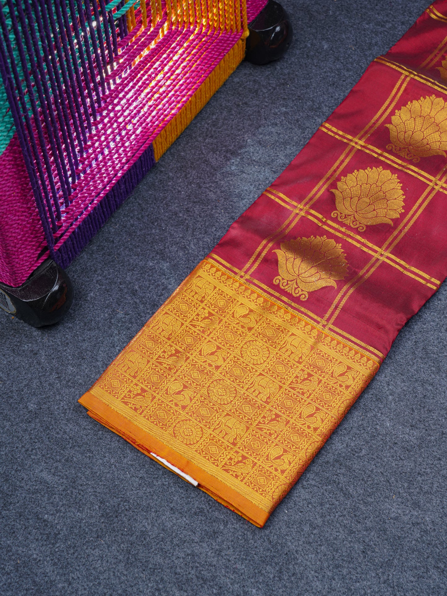 Pure Silk Pattu Pavadai (Maroon) With Mustard Yellow Blouse 35.20"