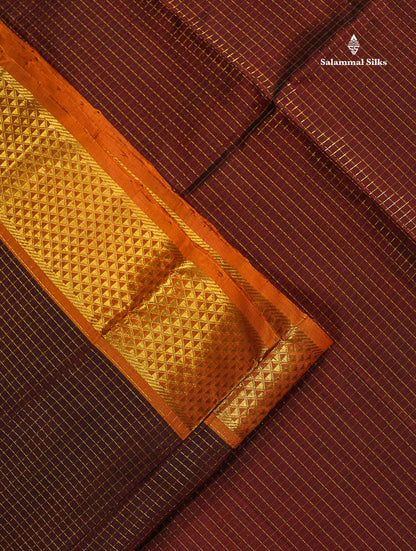 Pure Silk Cotton Saree - Maroon Colour Body Small Zari Checks With Contrast Red Border
