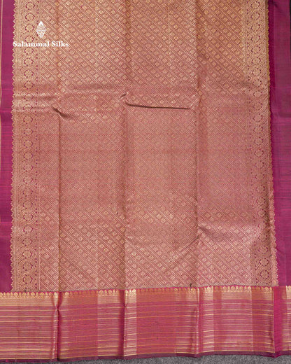 Beautiful Dark Purple Small Zari Checks With Butta Pure Kanjivaram Silk Saree With Traditional Border