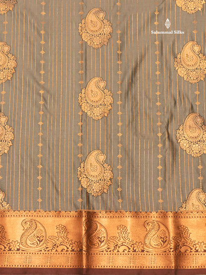 Bottle Green Colour Semi Silk Saree With Navy Blue Copper Zari Border