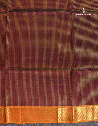 Pure Silk Cotton Saree - Maroon Colour Body Small Zari Checks With Contrast Red Border