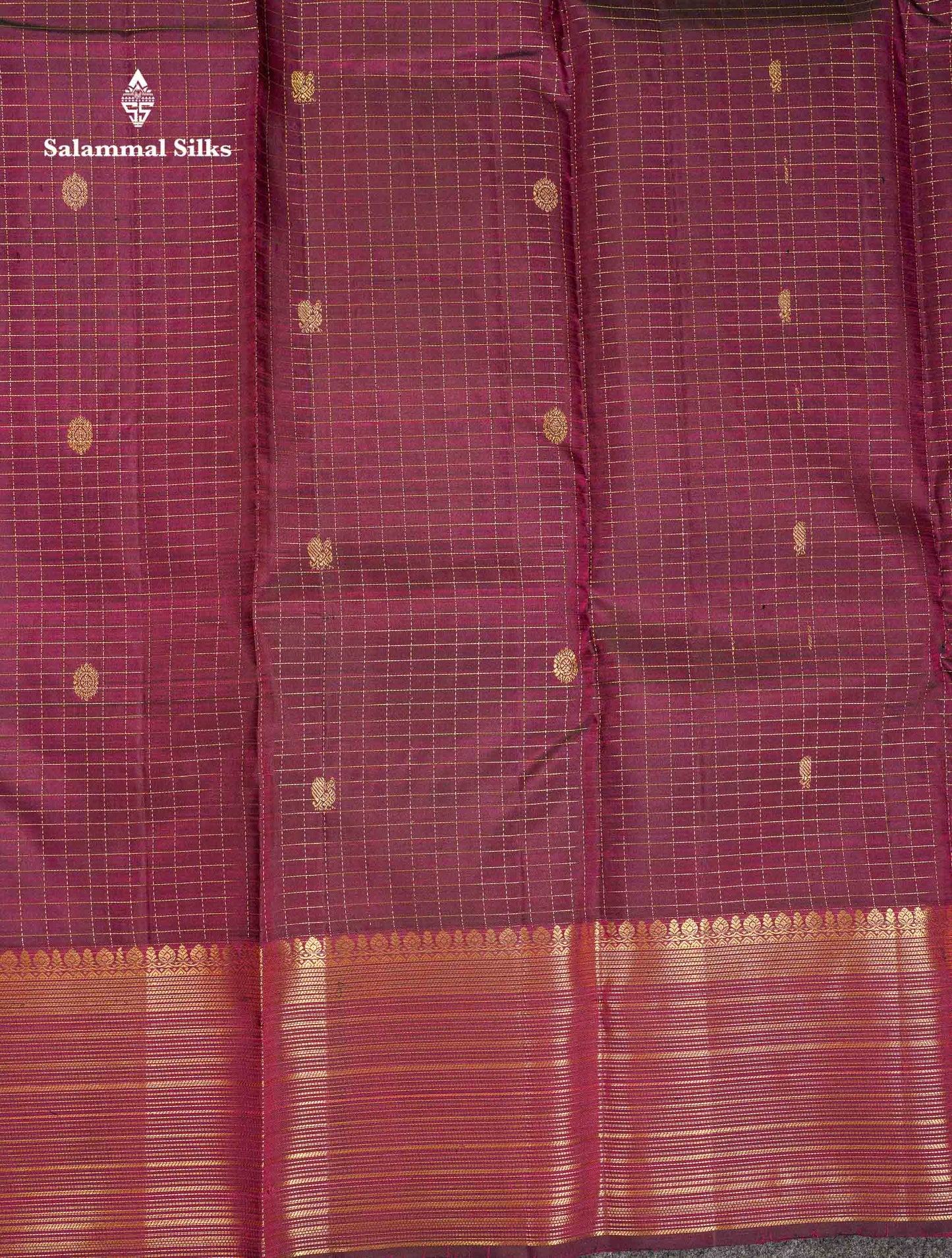 Beautiful Dark Purple Small Zari Checks With Butta Pure Kanjivaram Silk Saree With Traditional Border