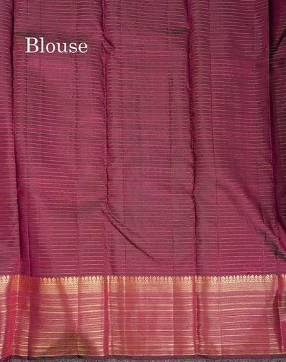 Beautiful Dark Purple Small Zari Checks With Butta Pure Kanjivaram Silk Saree With Traditional Border
