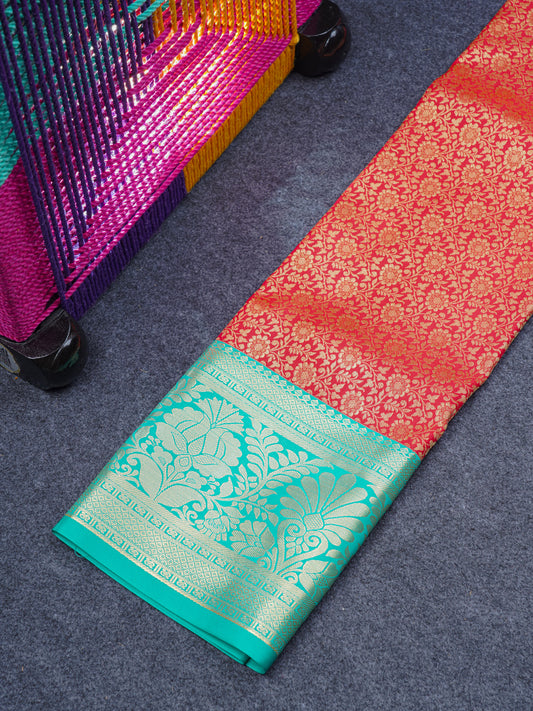 Semi Silk Pattu Pavadai ( Chilly Red ) With Rexona Green Blouse 36"