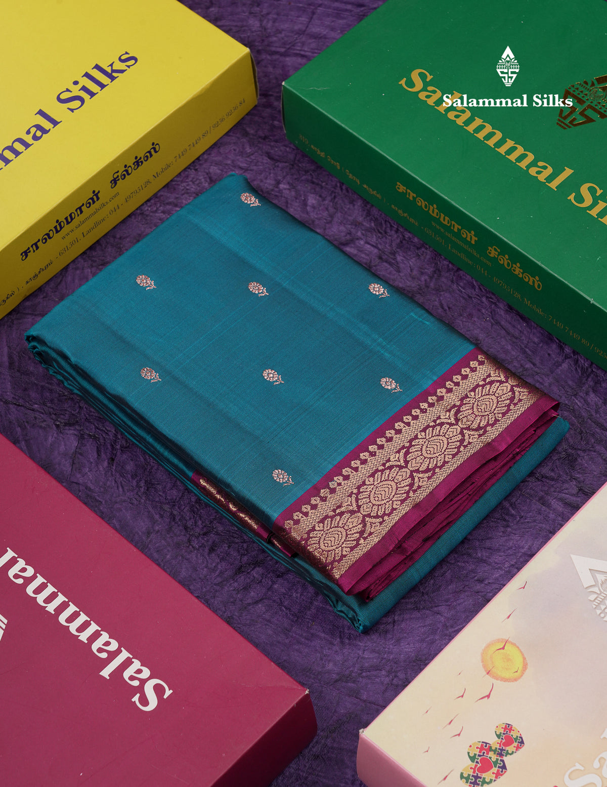 Beautiful Ramar Blue Pure Silk Mix Saree With Contrast Magenta Traditional Small Border
