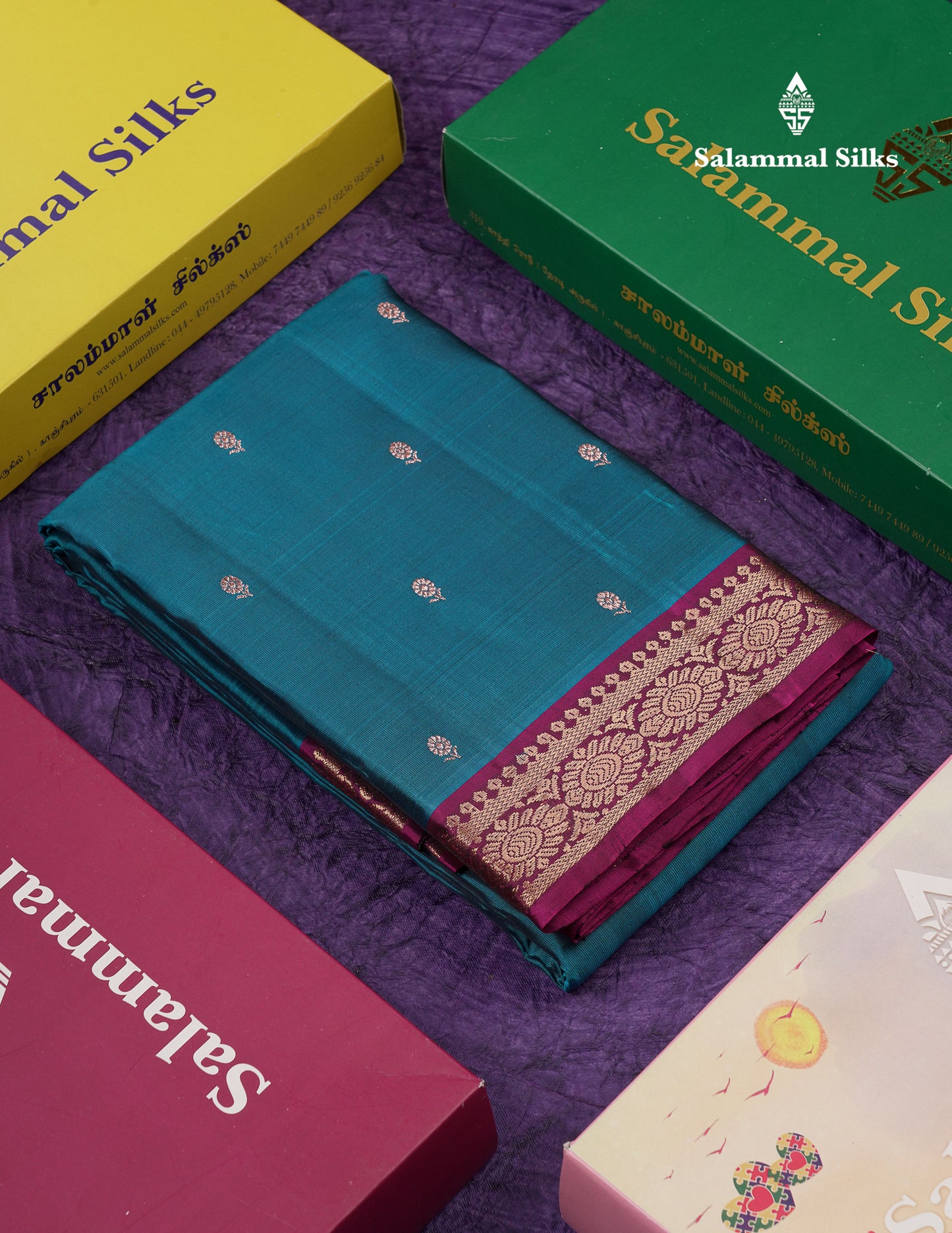 Beautiful Ramar Blue Pure Silk Mix Saree With Contrast Magenta Traditional Small Border