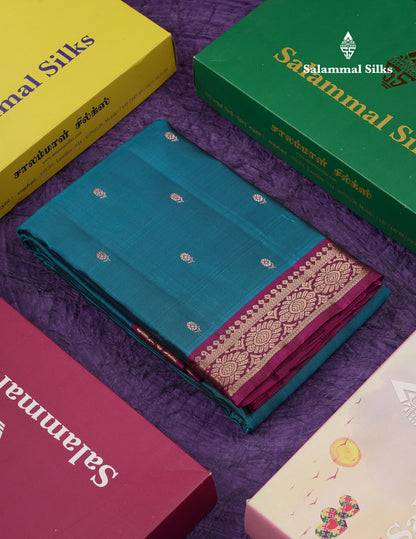 Beautiful Ramar Blue Pure Silk Mix Saree With Contrast Magenta Traditional Small Border