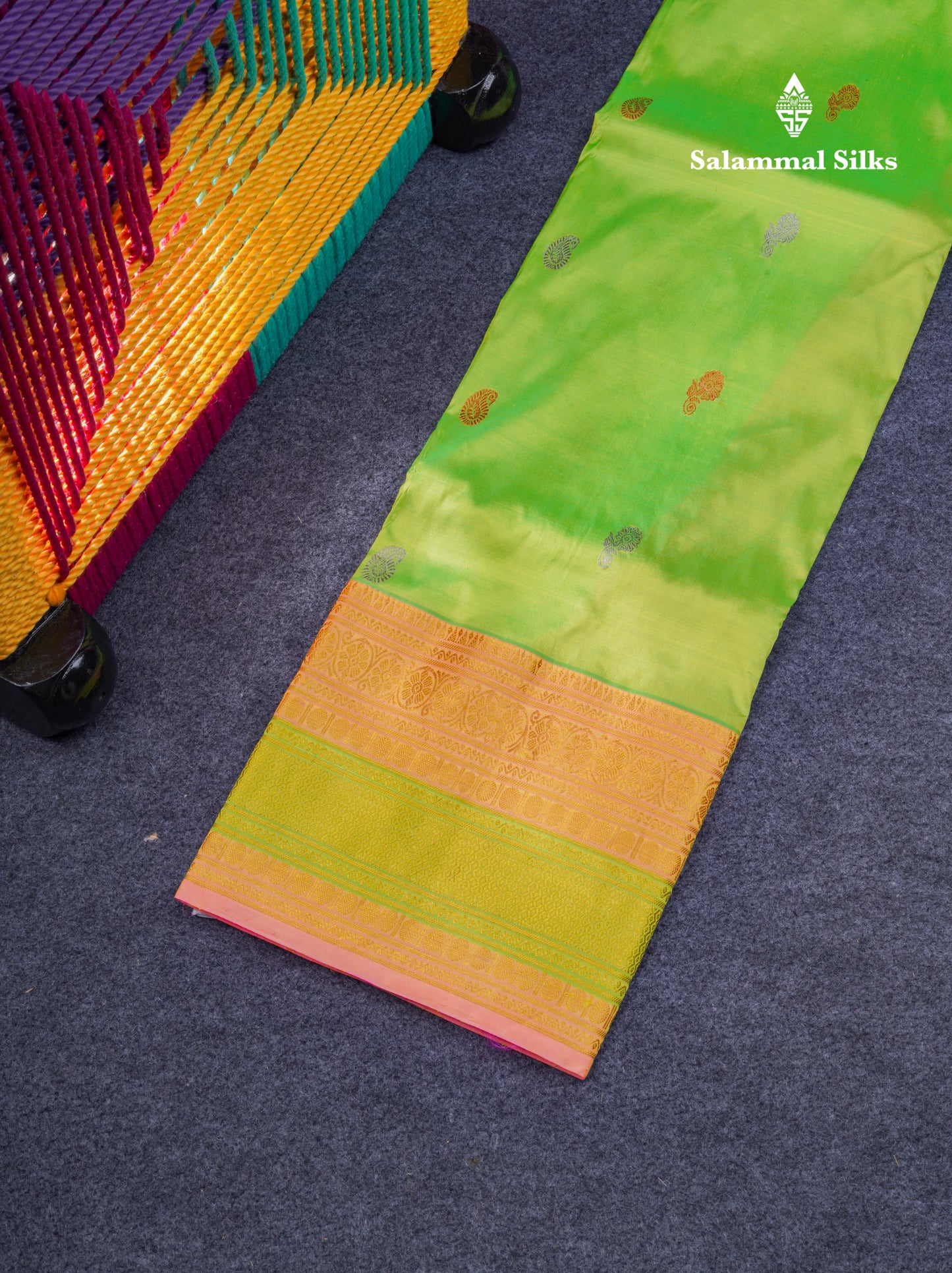 Pure Silk Pattu Pavadai (Parrot Green) With Pink Blouse 35.5"