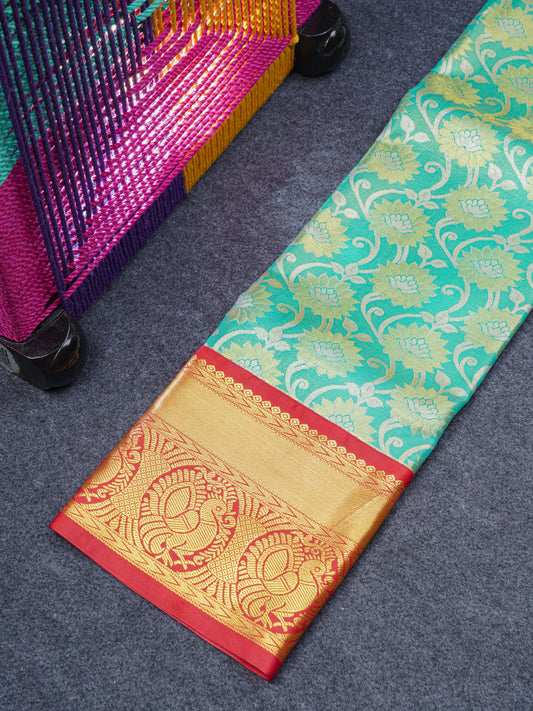 Semi Silk Pattu Pavadai (Rexsona Green Tissue) With Maroon Blouse 36"