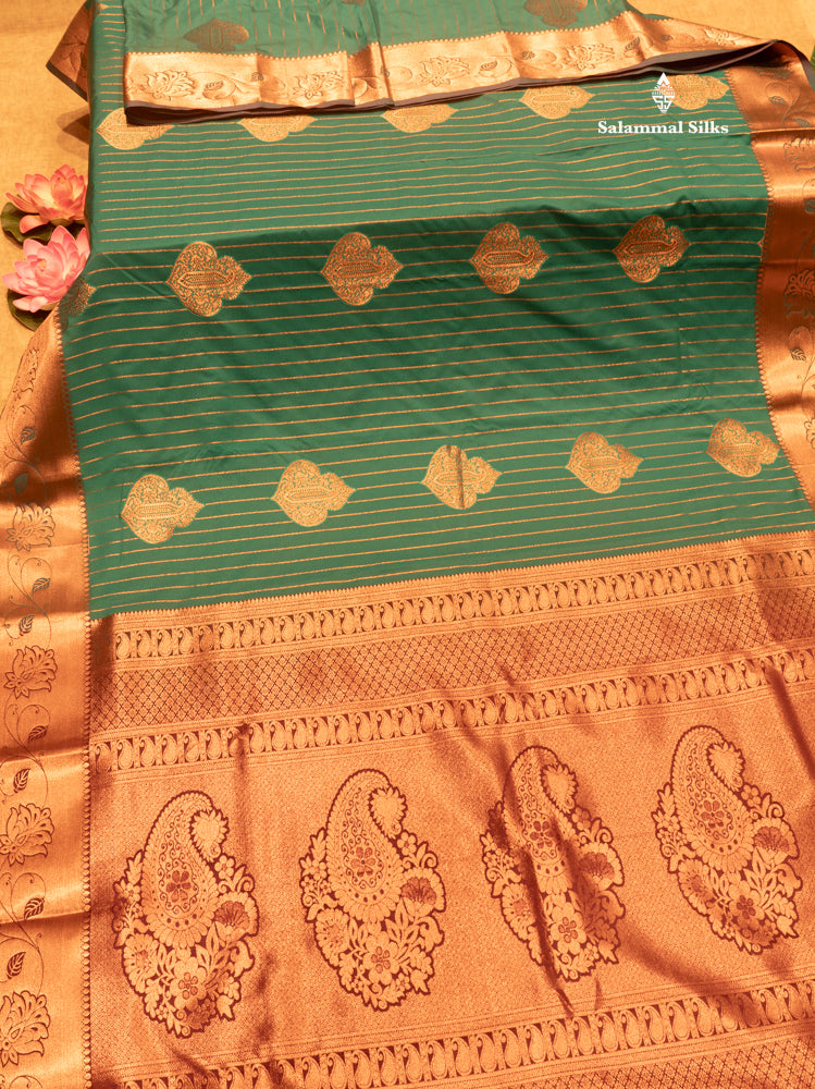 Saffire Green Colour Semi Silk Saree With Copper Zari Border