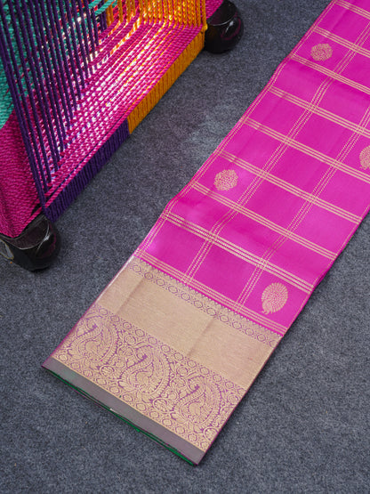 Pure Silk Pattu Pavadai (Magenta Pink) With Bottle Green Blouse 36"