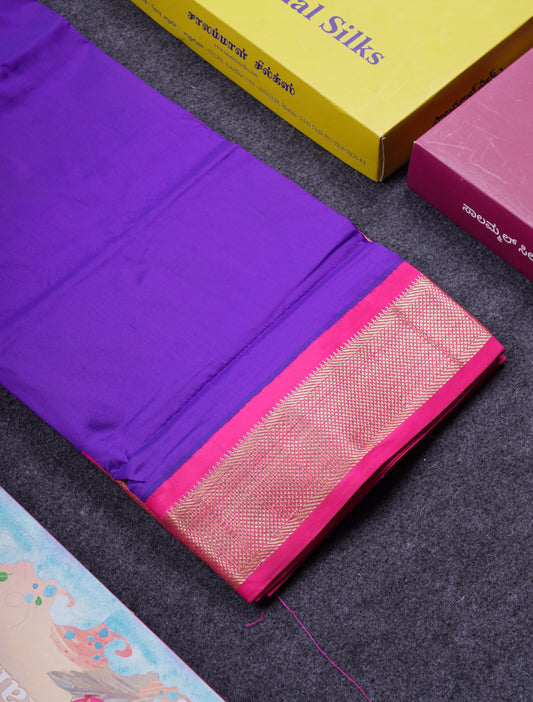 9.5 Yards Semi Silk Saree Violet With Contrast Pink Traditional Border