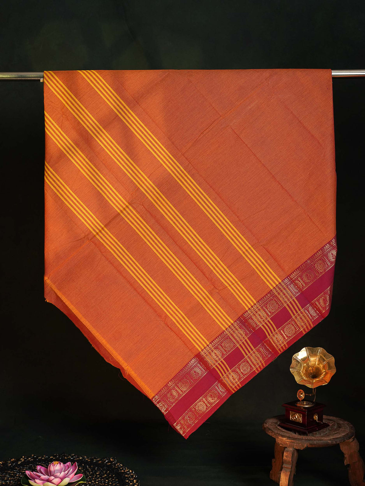 Chettinad Pure Cotton Saree - Rust Orange Colour Body Plain With Pink Gap Border 