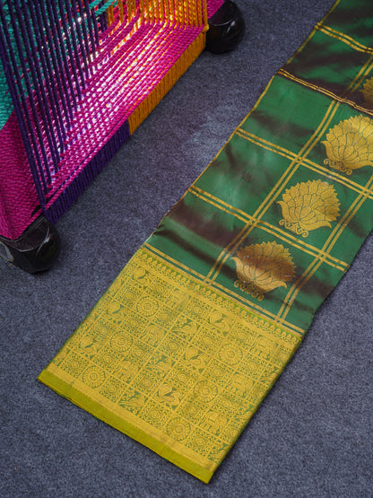 Pure Silk Pattu Pavadai (Bottle Green) With Parrot Green Blouse 35.50"