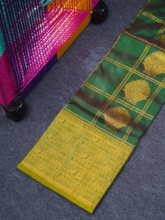 Pure Silk Pattu Pavadai (Bottle Green) With Parrot Green Blouse 35.50"