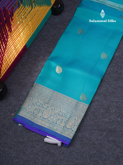 Pure Silk Pattu Pavadai (Dual Tone Peacock Blue) With Violet Blouse 36"