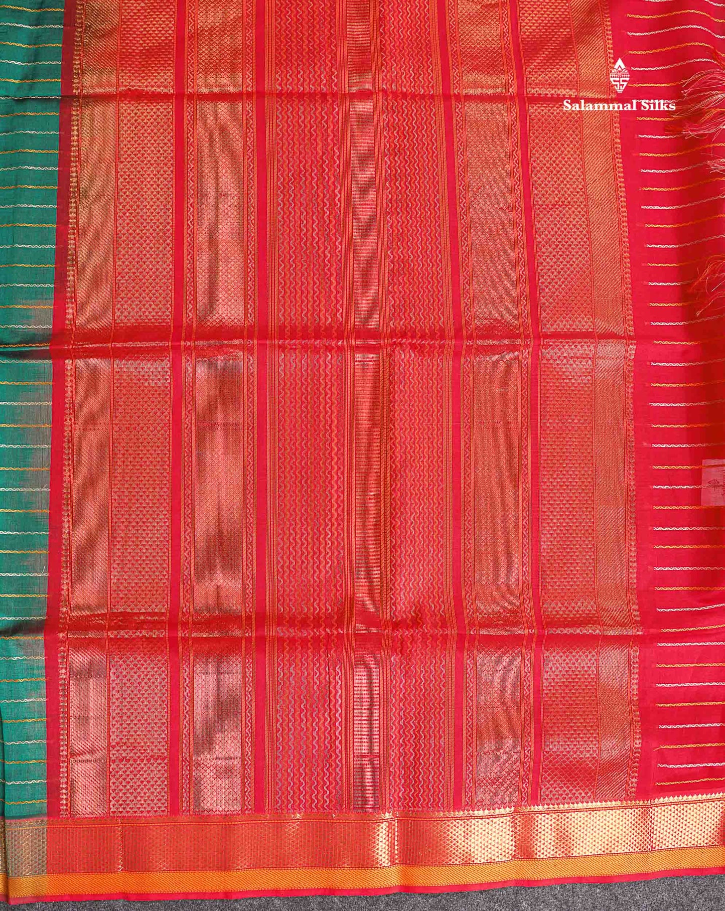 Pure Silk Cotton Saree - Peacock Green Colour Body Thread Work With Traditional Border