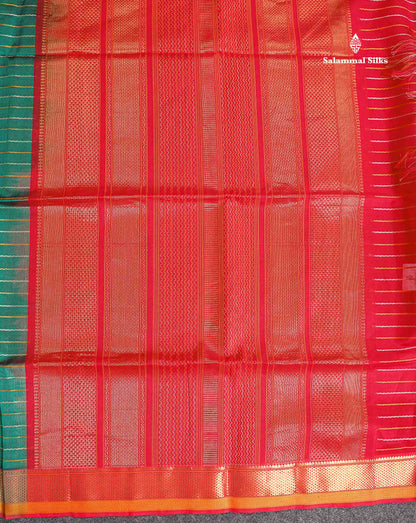 Pure Silk Cotton Saree - Peacock Green Colour Body Thread Work With Traditional Border