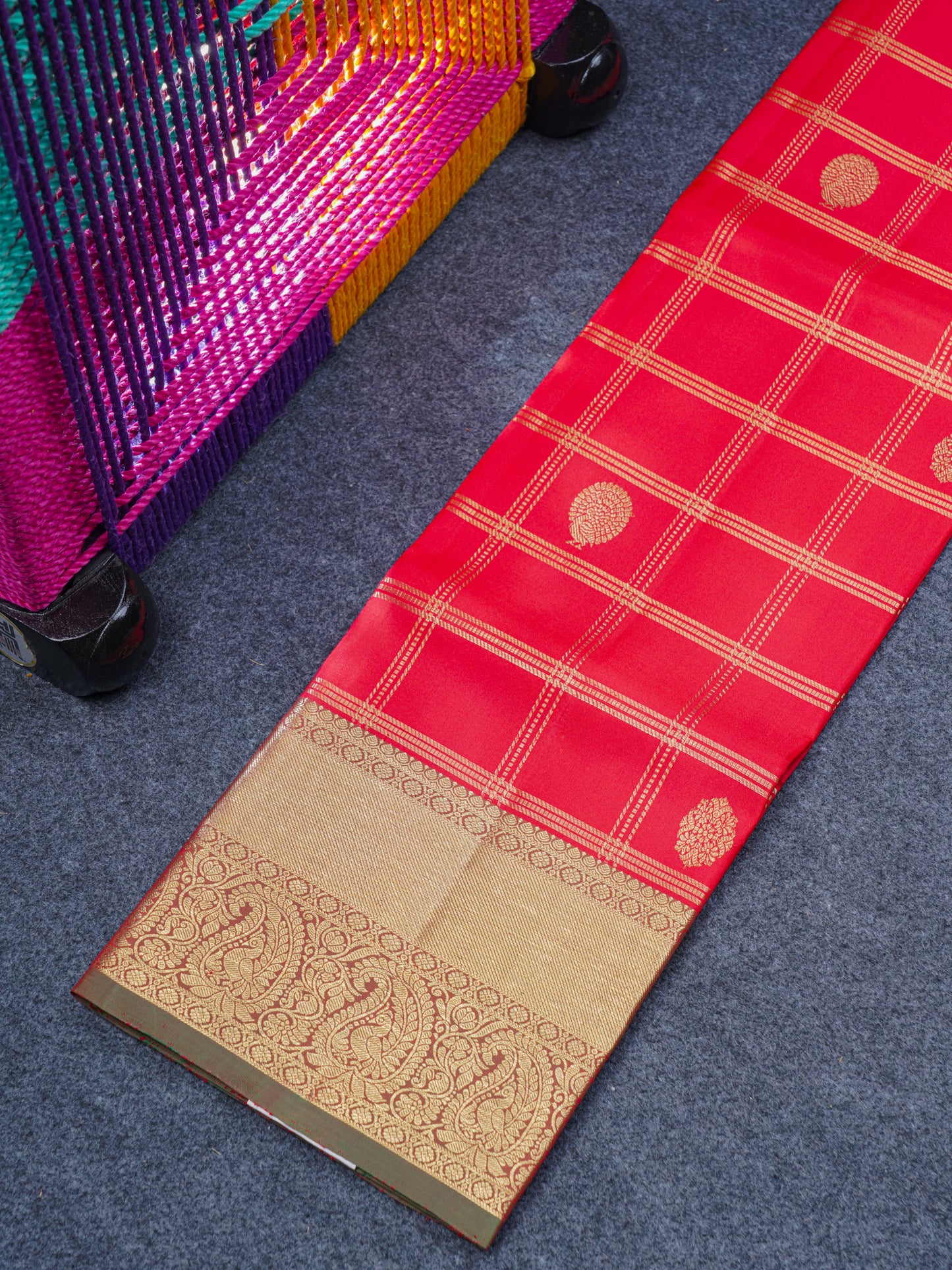 Pure Silk Pattu Pavadai (Chilly Red) With Bottle Green Blouse 36"