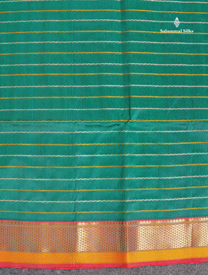 Pure Silk Cotton Saree - Peacock Green Colour Body Thread Work With Traditional Border