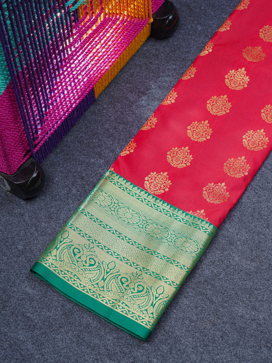 Semi Silk Pattu Pavadai (Chilly Red) With Bottle Green Blouse 36"