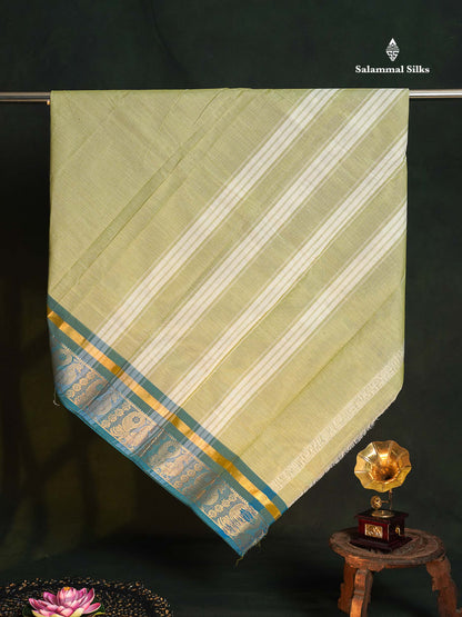 Chettinad Pure Cotton Saree - Light Pista Green Colour Body Plain With Light Blue Border