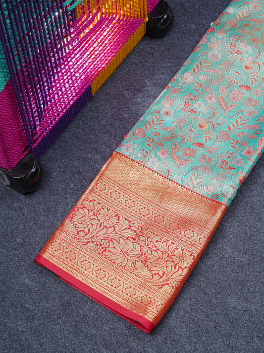 Semi Silk Pattu Pavadai Tissue (Rexona Green) With Red Blouse 36"