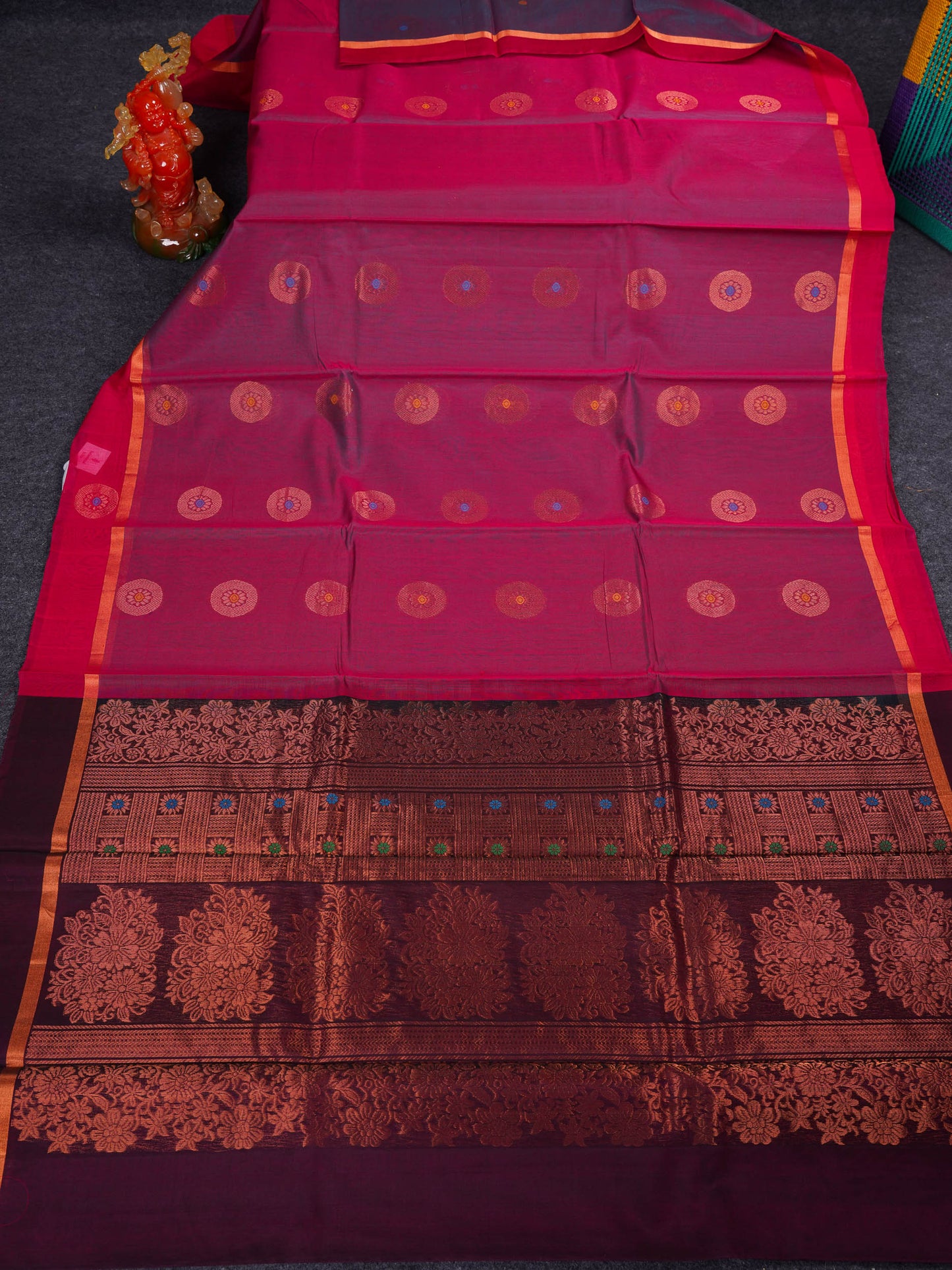 Beautiful Dual Tone Violet Butta With Menakari Work SICO Cotton Saree With Contrast Pink Fancy Border