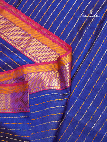 Pure Silk Cotton Saree - Peacock Green Colour Body Thread Work With Traditional Border